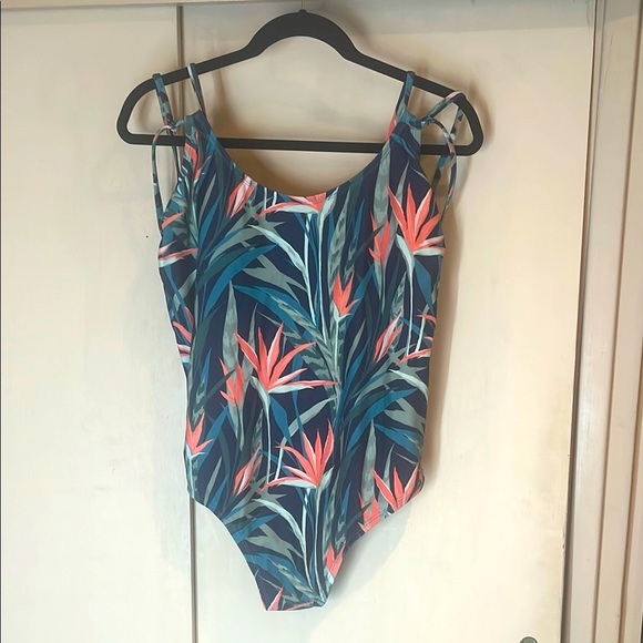 Kona Sol Blue and Pink Tropical One Piece Swimsuit size XL preowned - Picture 1 of 8